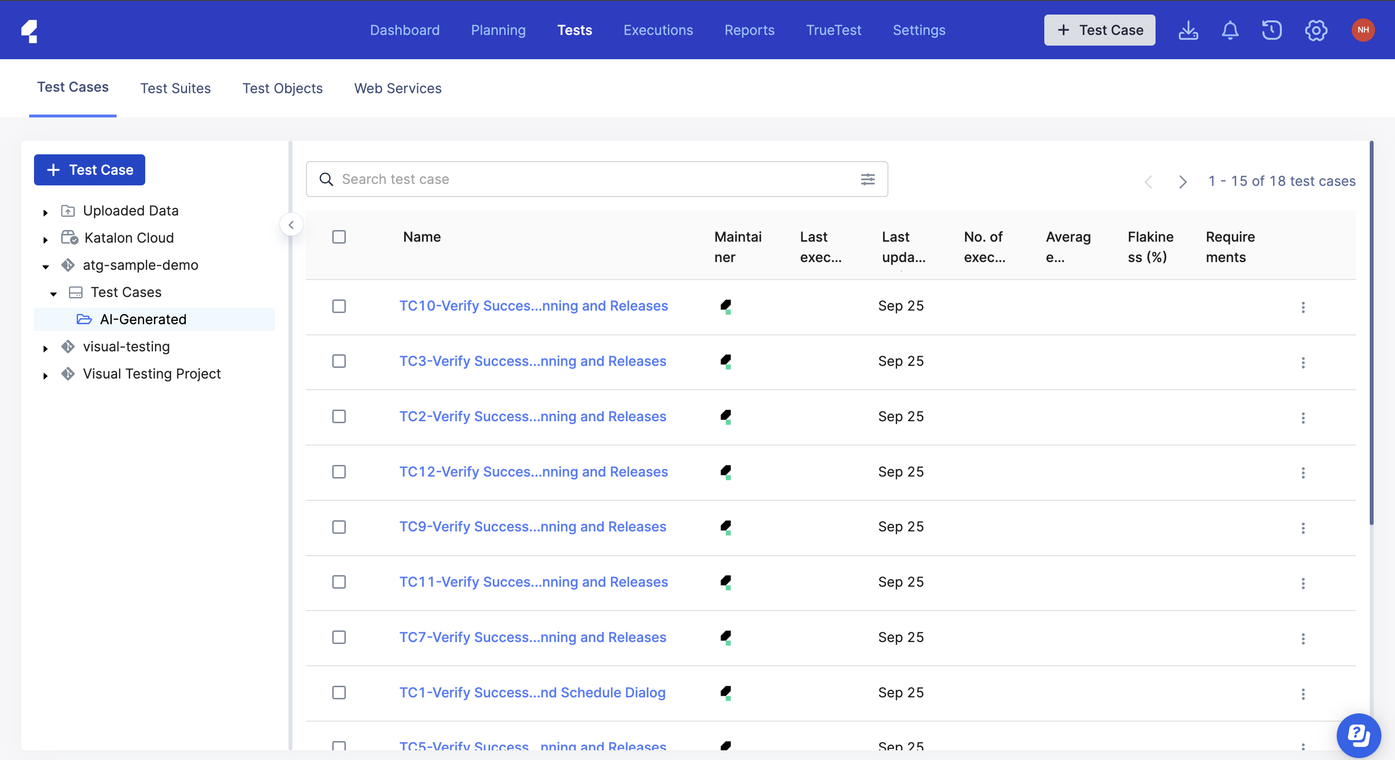 Generated test cases